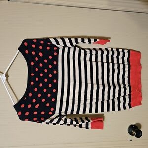 Black and White Striped Sweater with Red Accents